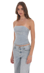 Belted Denim Top in Washed Blue