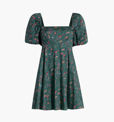 Couturebud The Matilda Mini Dress - Bottle Green Fleur Chintz