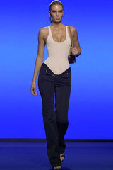 Zipper Tie-Up Corset Waist Tank Top