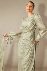 Sonia Lantern Sleeve Ruched Maxi Dress