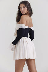 Alana Black & Cream Off Shoulder Dress