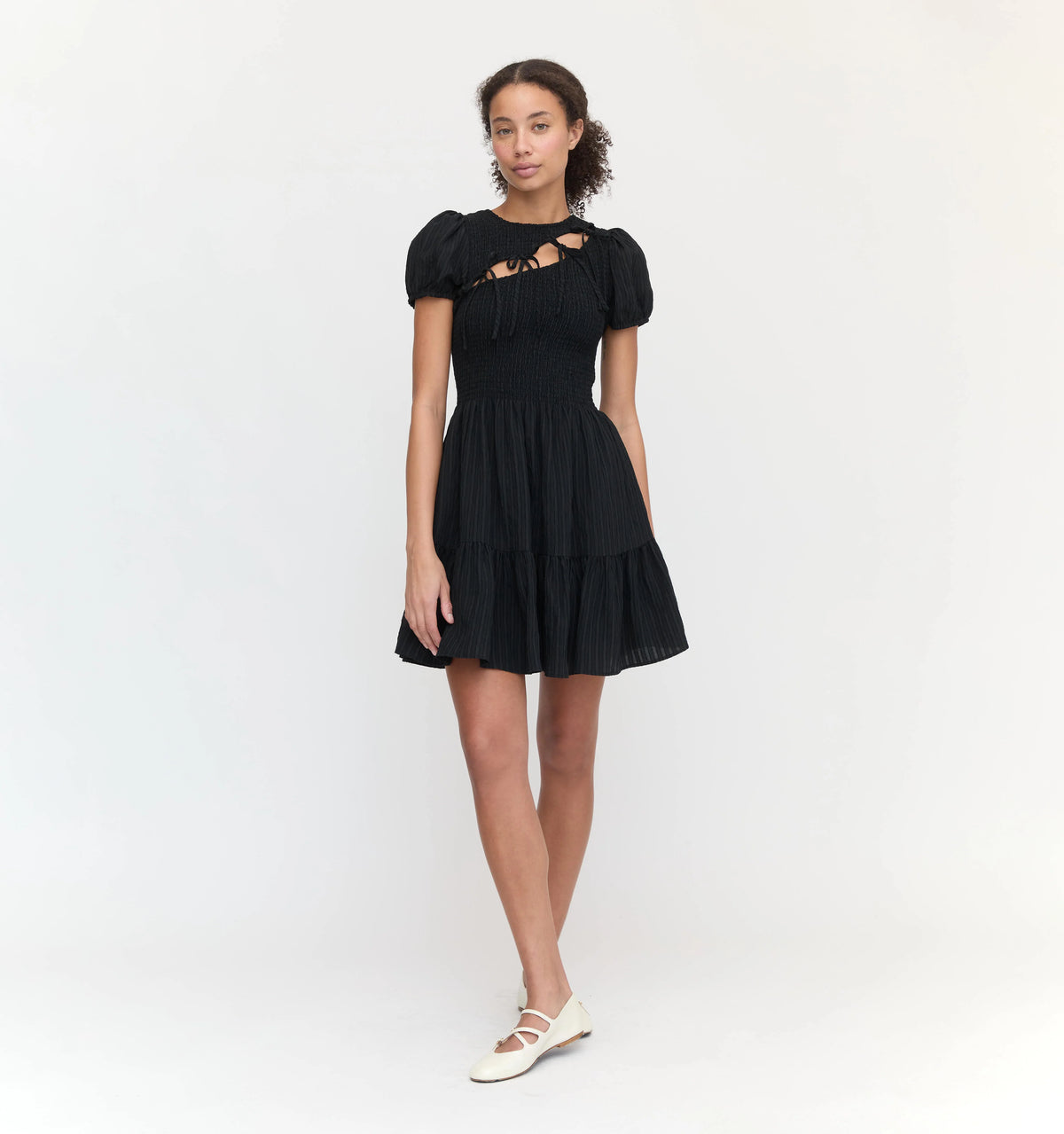 Couturebud The Gia Mini Nap Dress - Black Tonal Seersucker
