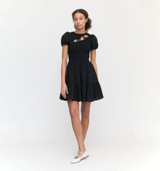 Couturebud The Gia Mini Nap Dress - Black Tonal Seersucker
