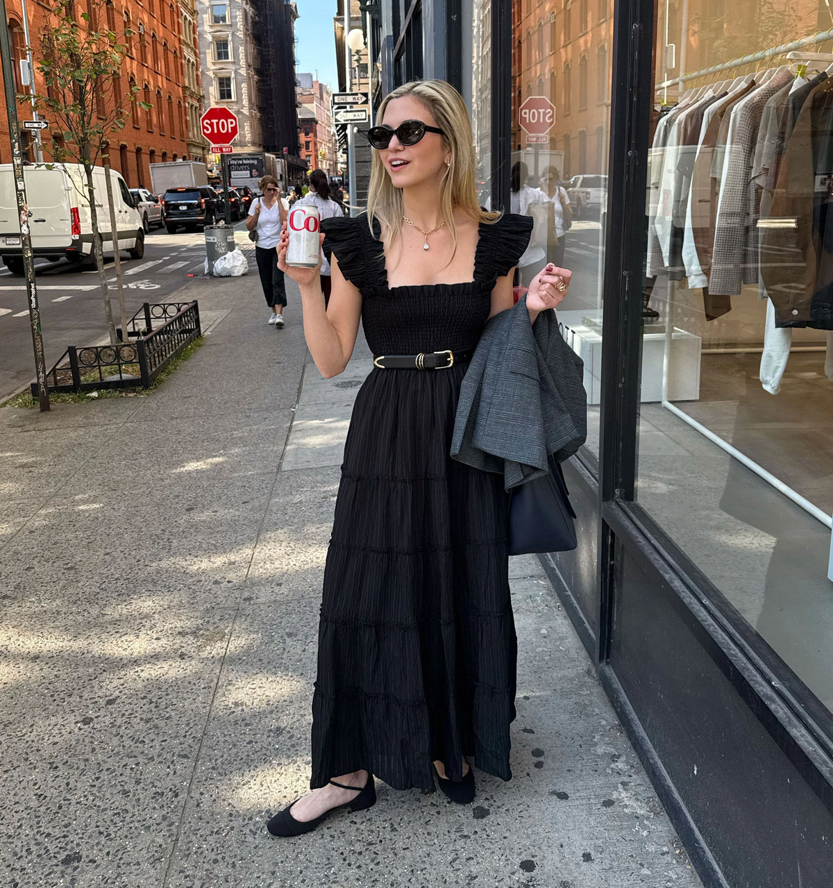Couturebud The Ellie Maxi Nap Dress - Black Tonal Seersucker
