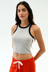 Kiki Rib Crop Tank - Heather Grey/Black