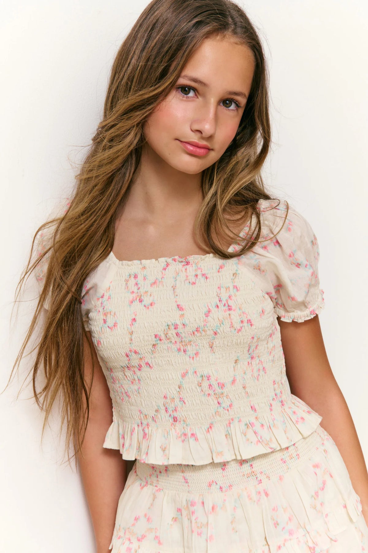 Girls Fabielle Luna Rosa Fleur Top - MAGNOLIA