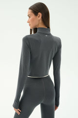 Stevie Active Rib Half Zip - Heather Grey