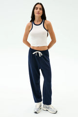 Kiki Rib Crop Tank - White/Indigo