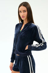 Heritage Velour Bomber - Indigo/White