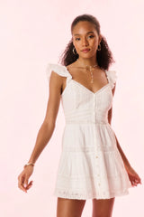Rietta Cotton Lace-Trimmed Mini Dress - OPTIC WHITE