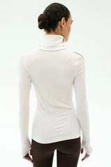 Jackson Rib Full Length Turtleneck - White/Dark Chocolate