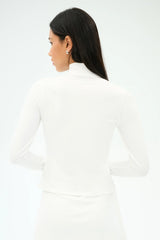 Stevie Active Rib Half Zip Waist Length - White