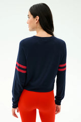 Brooks Stripe Fleece Sweatshirt - Indigo/Lotus Red