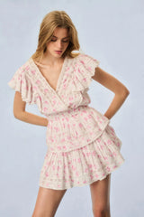 Gwen Fragrance Print Cotton Mini Dress - STERLING DUSK
