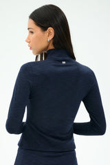 Stevie Active Rib Half Zip Waist Length - Heather Indigo