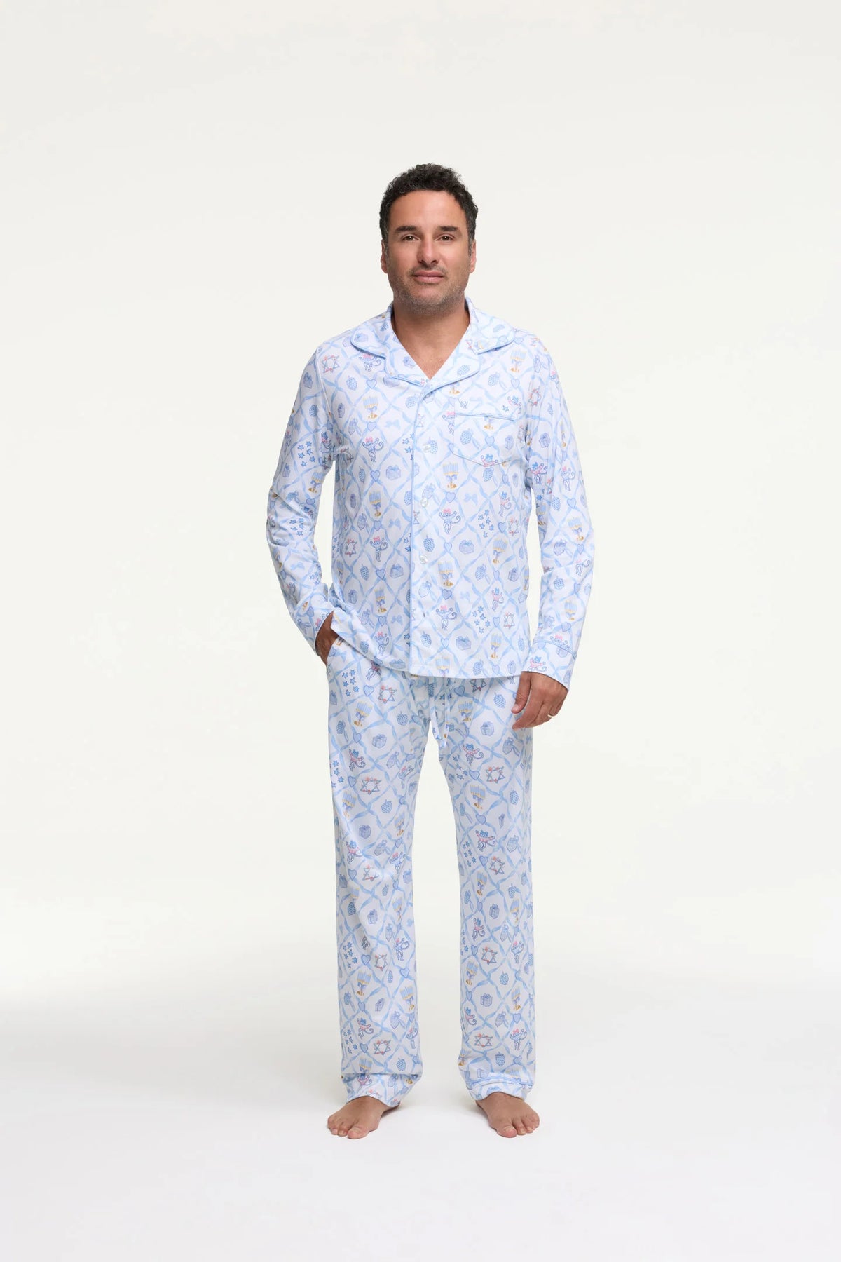 Couturebud x Roller Rabbit Mens Starry Nights Lattice Long Sleeve Pajamas