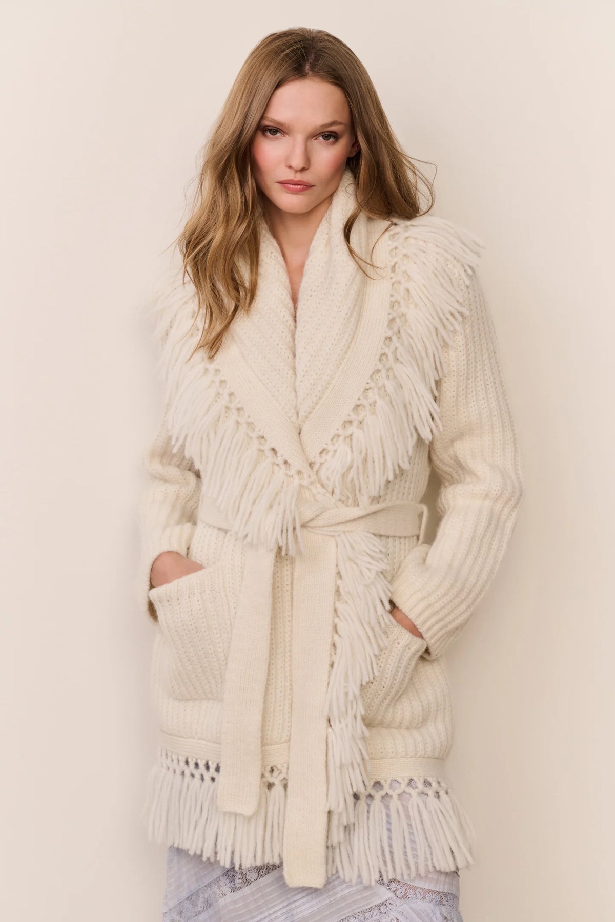 Daphira Fringe Alpaca Wrap Cardigan