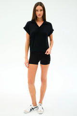 Evie Fleece Sleeveless Polo - Black