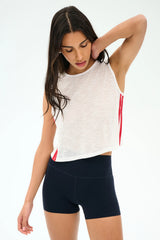 Logan Mesh Tank With Stripe - White/Pirate Red