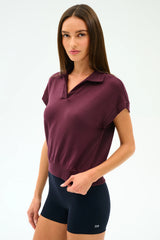 Evie Fleece Sleeveless Polo - Dark Cherry