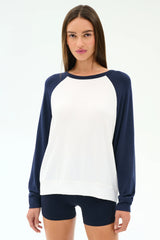 Andie Oversized Colorblock Fleece  - Indigo/White