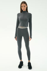 Stevie Active Rib Half Zip - Heather Grey