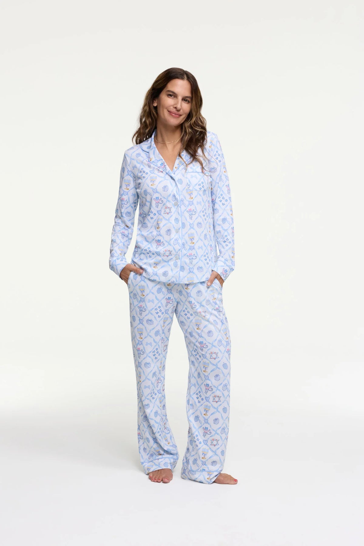 Couturebud x Roller Rabbit Starry Nights Lattice Long Sleeve Polo Pajamas