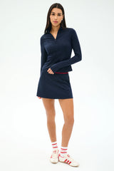 Stevie Active Rib Half Zip Waist Length - Heather Indigo