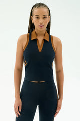 Austin Airweight Crop Polo - Indigo/Honey