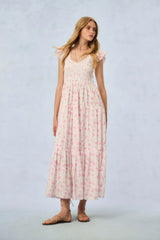 Chessie Fragrance Print Cotton Maxi Dress - STERLING DUSK