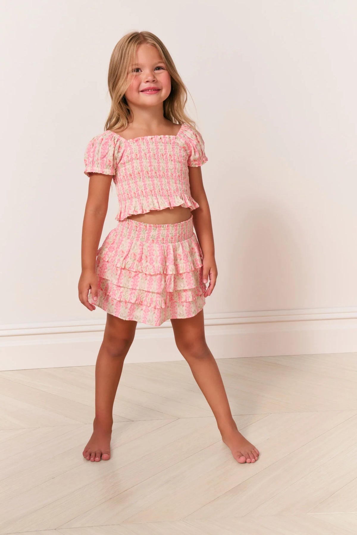Girls Billie Heirloom Print Skirt - STRAWBERRY MACAROON