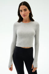 Louise Rib Long Sleeve Crop - Heather Grey